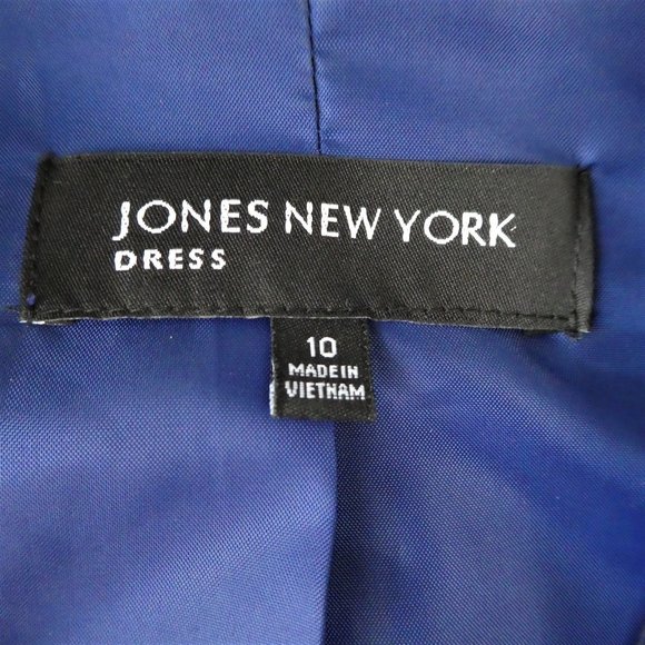 Jones New York Dress Cobalt Blue Taffeta Illusion Fit Flare Pleated Tie Lined M - Picture 8 of 10